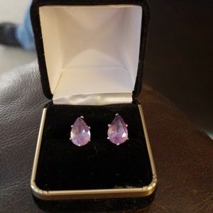 Amethyst and Sterling Pear Cut stud earring